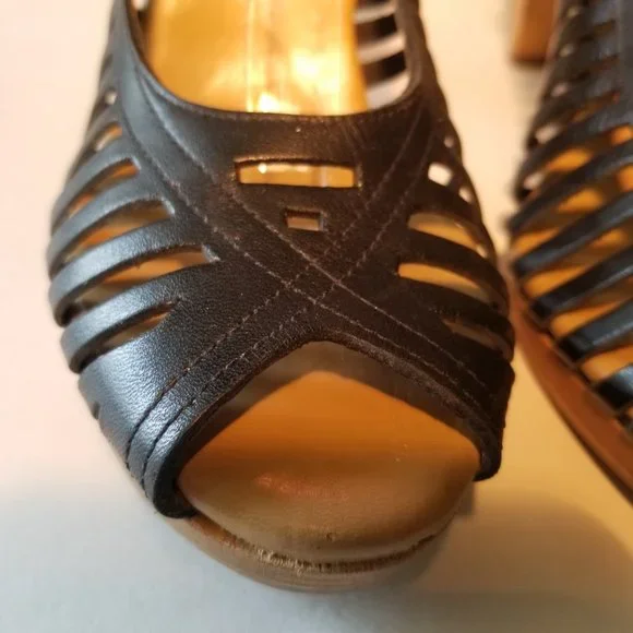 GIANNI BINI 9 1/2 MEDIUM OPEN TOE SLING BACK BLACK SANDAL FW-0005 - Picture 2 of 10